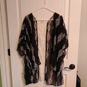 PRICE DROP!!!- Charming Charlie M Black and White Sheer Kimono With Lace Backing